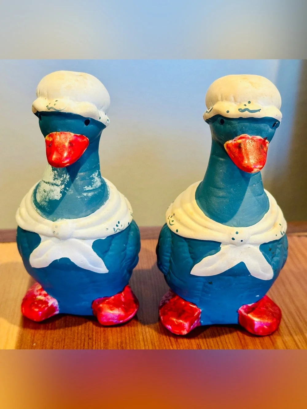 Vintage 1980s Ceramic Geese Salt Pepper Shakers Toothpick Holder 3pc Set Taiwan
